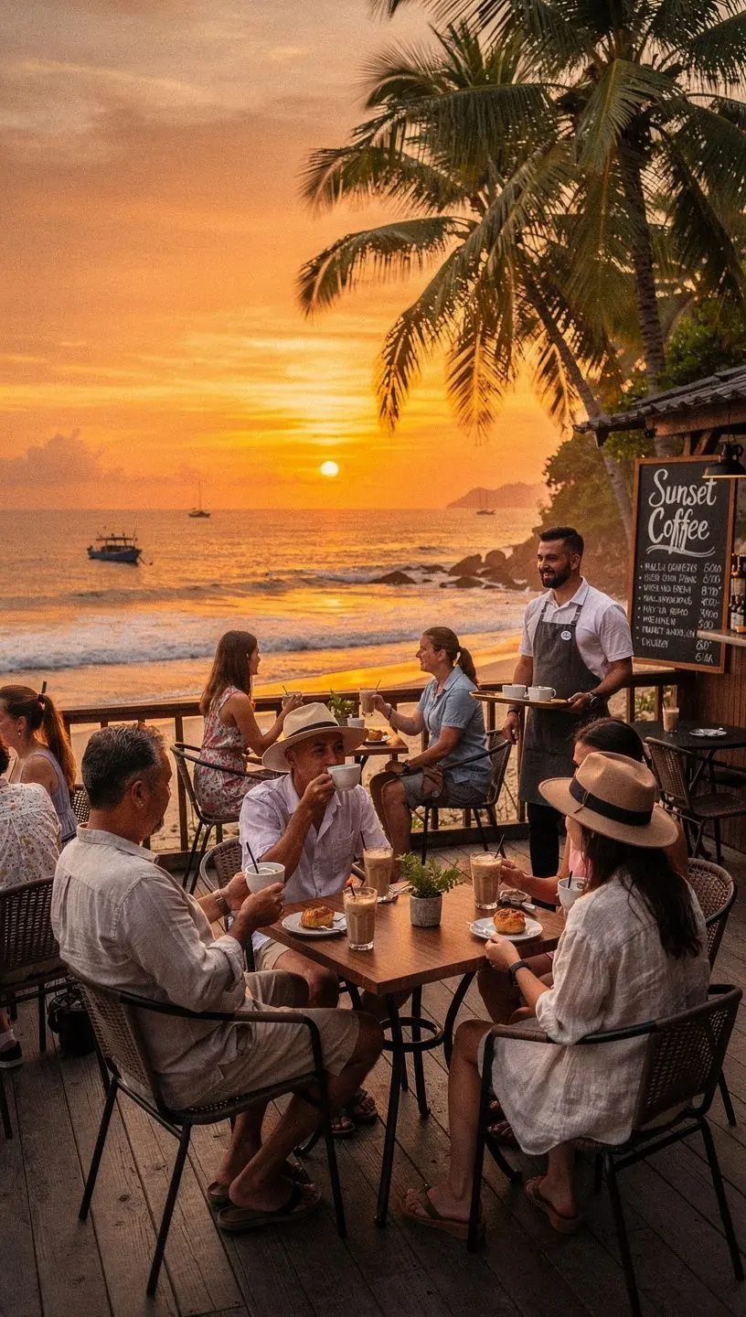 A cozy cafГ© interior filled with patrons enjoying their coffee and tea.