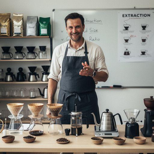 A barista skillfully crafting latte art in a cup of coffee.